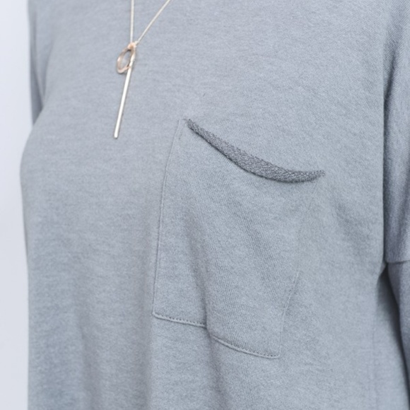 Gray Long Sleeve French Terry Pocket Top - Picture 3 of 8